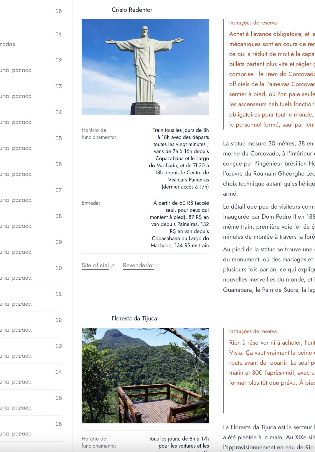 Aperçu de l'application de voyage en français, avec le programme jour par jour et les informations pratiques